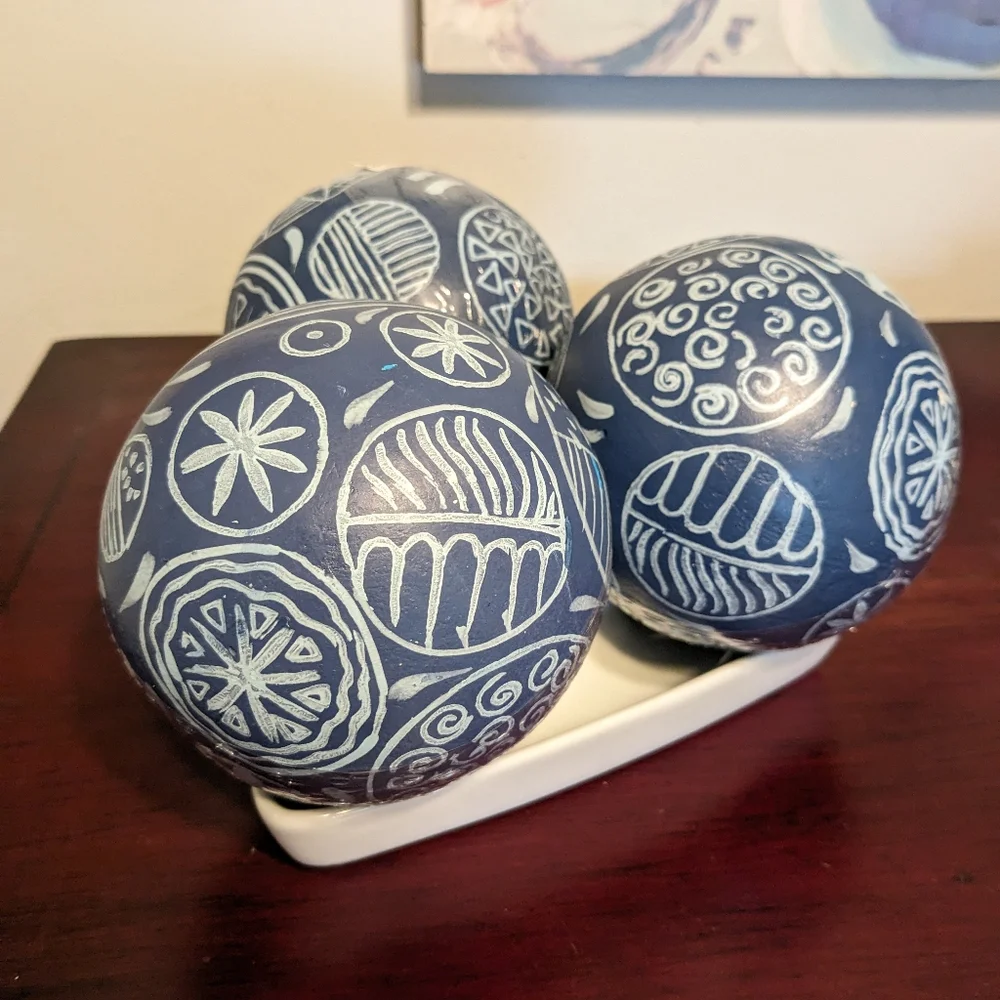 Pier 1 Imports Wood Decor Balls Hand Painted 4
